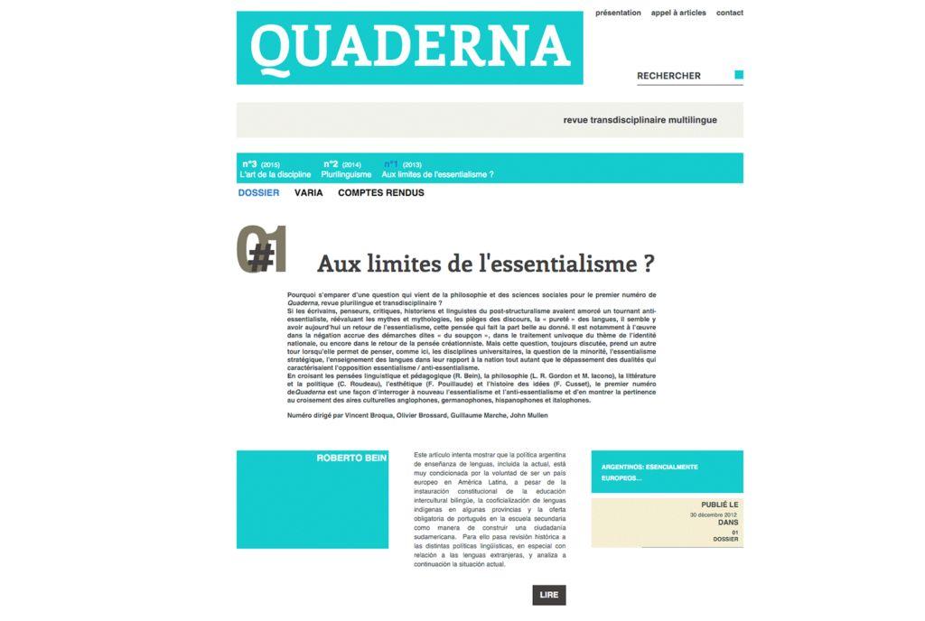QUADERNA | revue transdisciplinaire multilingue, a multilingual and transdisciplinary journal